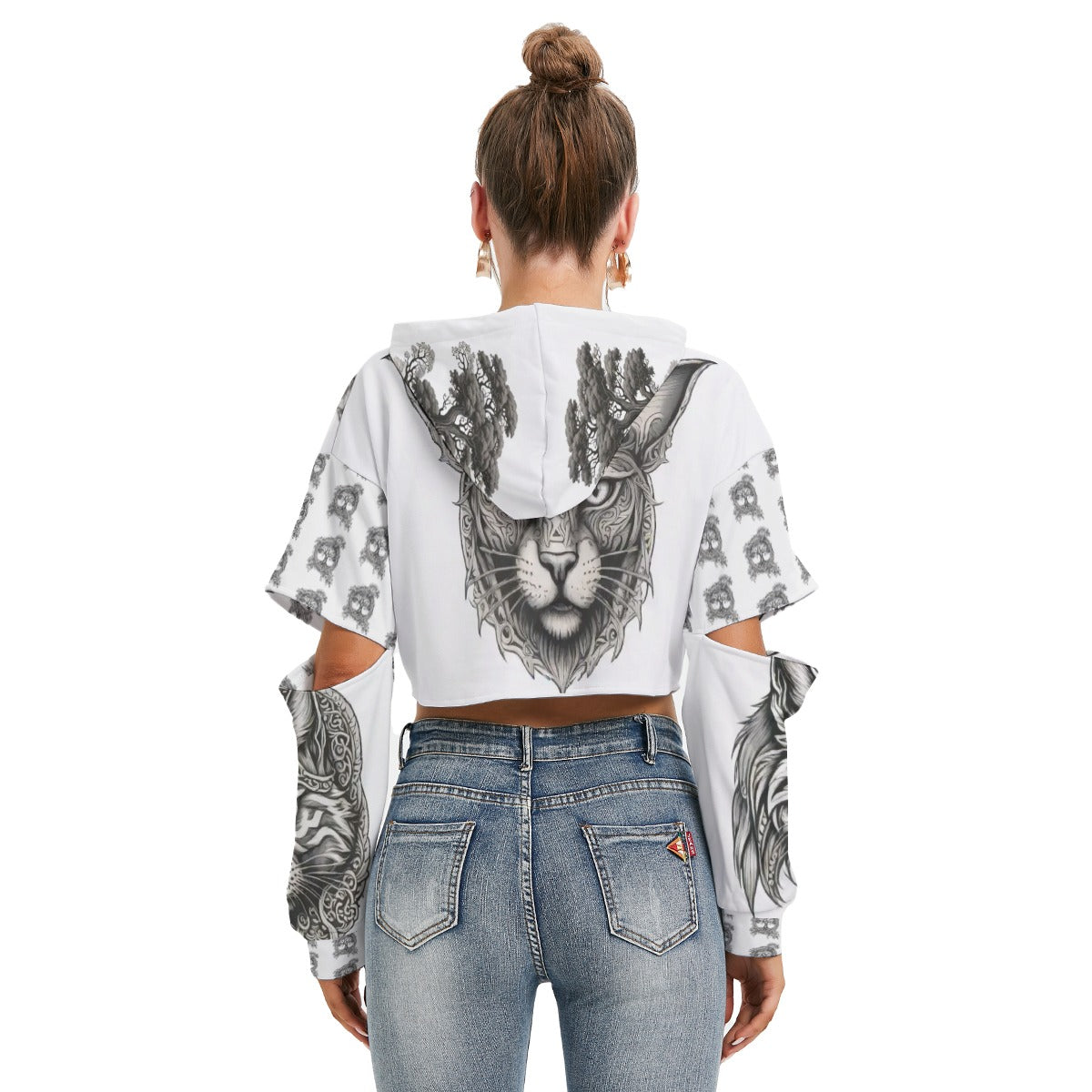 Stand out with the Nordic Kitty Crop Hoodie With Hollow Out Sleeve available at Hey Nugget. Grab yours today!