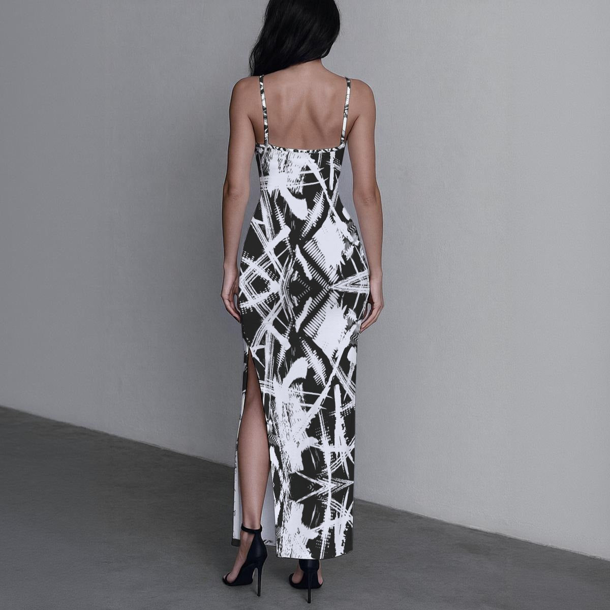 Black an white Long Dress with Slit