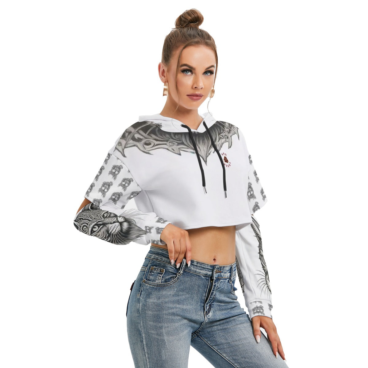 Stand out with the Nordic Kitty Crop Hoodie With Hollow Out Sleeve available at Hey Nugget. Grab yours today!