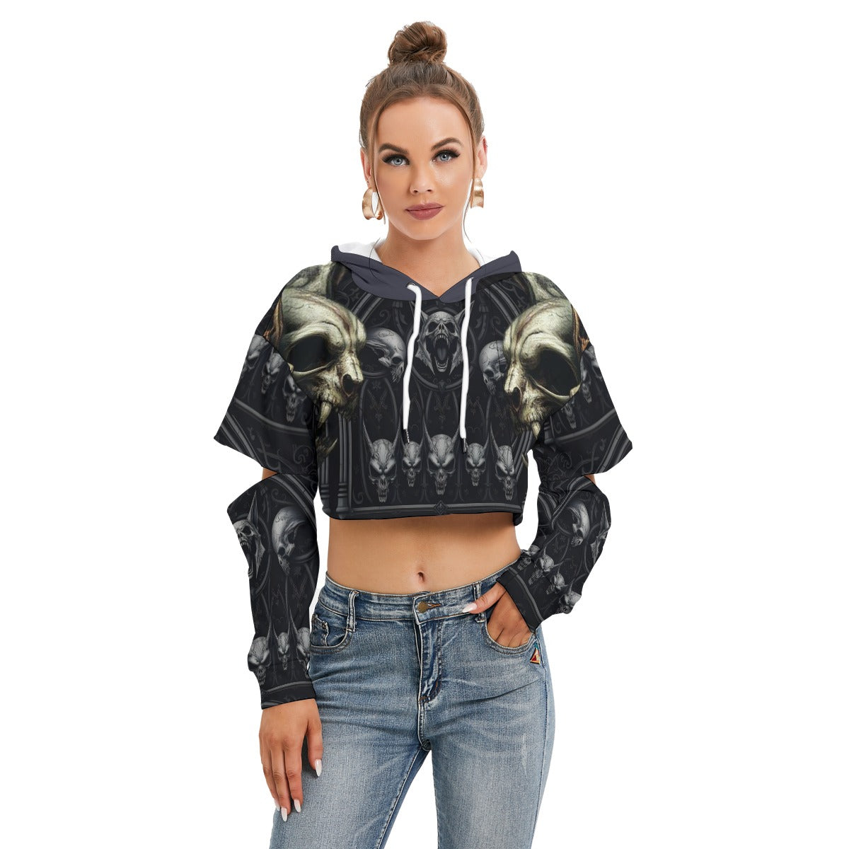 Stand out with the Meow all Evil Hoodie With Hollow Out Sleeve available at Hey Nugget. Grab yours today!