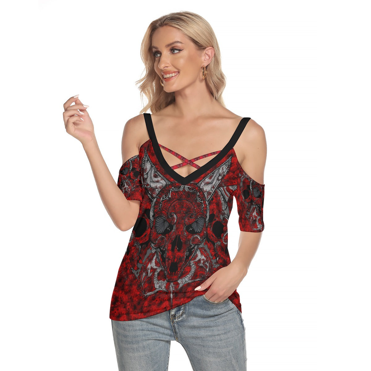 Stand out with the Hell Cat Cold Shoulder T-shirt available at Hey Nugget. Grab yours today!