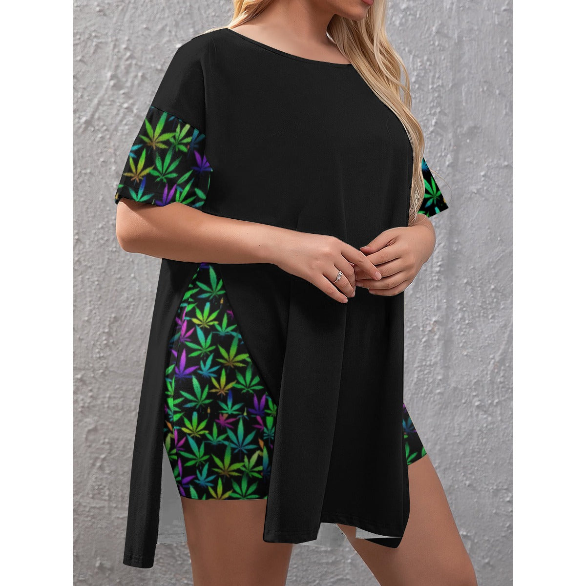 Stand out with the Good Vibes Drop-Shoulder T-Shirt with Side Split and Shorts (Plus Size) available at Hey Nugget. Grab yours today!