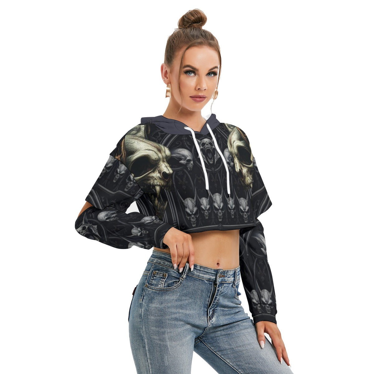 Stand out with the Meow all Evil Hoodie With Hollow Out Sleeve available at Hey Nugget. Grab yours today!
