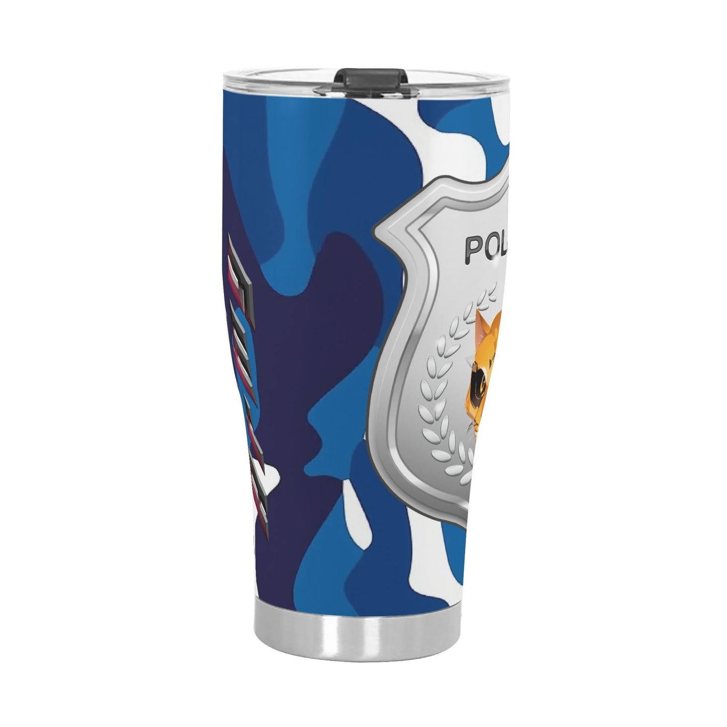 Stand out with the The Nugget Army Police Stainless Steel Tumbler 30oz available at Hey Nugget. Grab yours today!