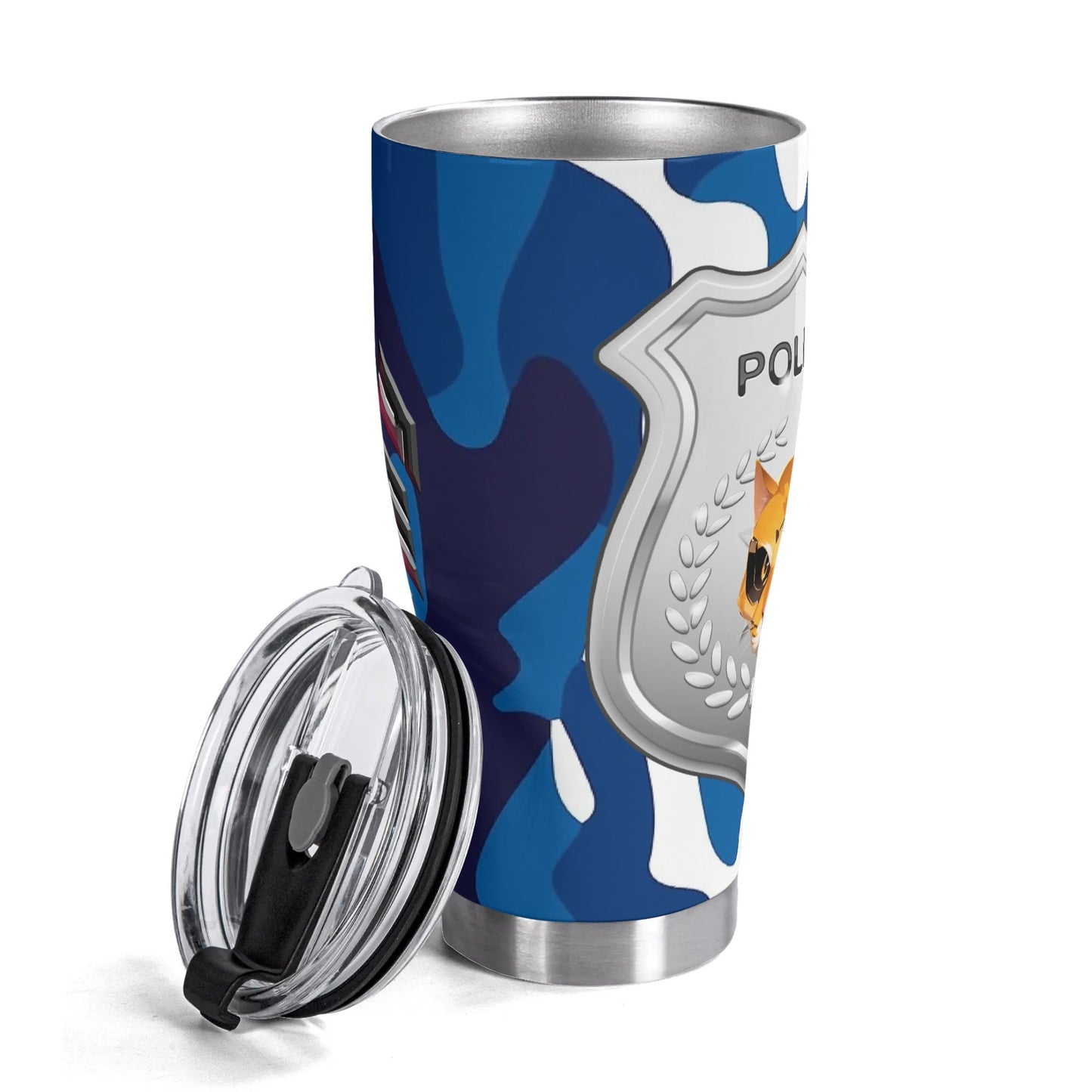 Stand out with the The Nugget Army Police Stainless Steel Tumbler 30oz available at Hey Nugget. Grab yours today!