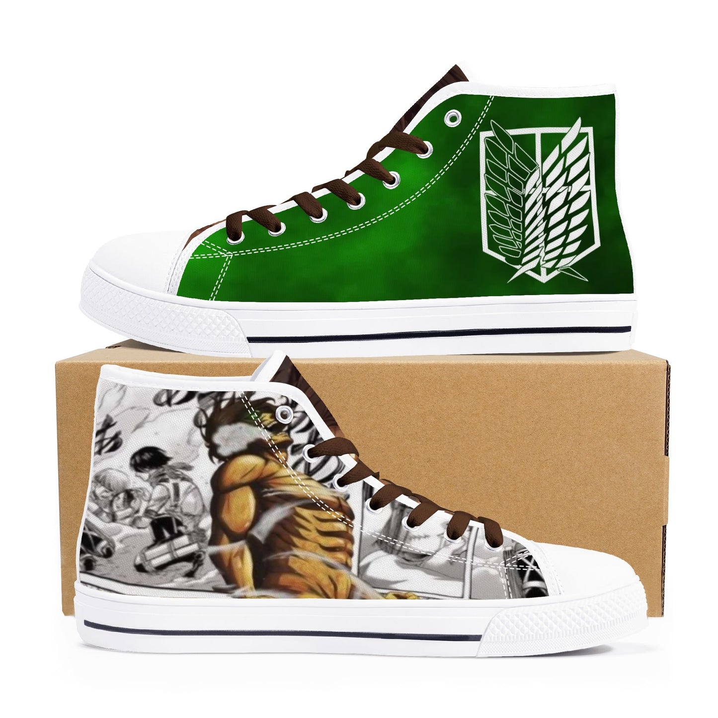 Stand out with the AOT Anime Mens High Top Canvas Shoes available at Hey Nugget. Grab yours today!