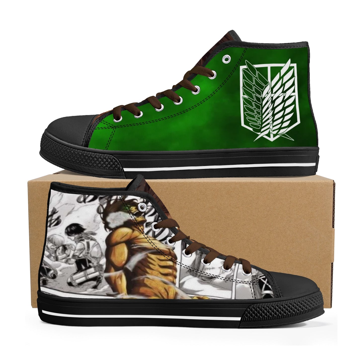 Stand out with the AOT Anime Mens High Top Canvas Shoes available at Hey Nugget. Grab yours today!