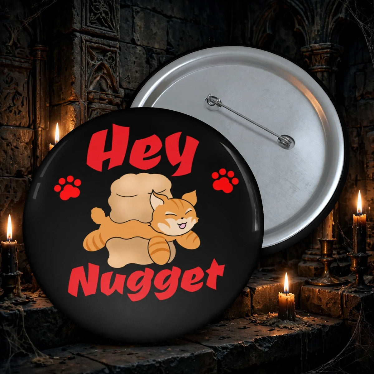 Stand out with the Custom Pin Buttons available at Hey Nugget. Grab yours today!