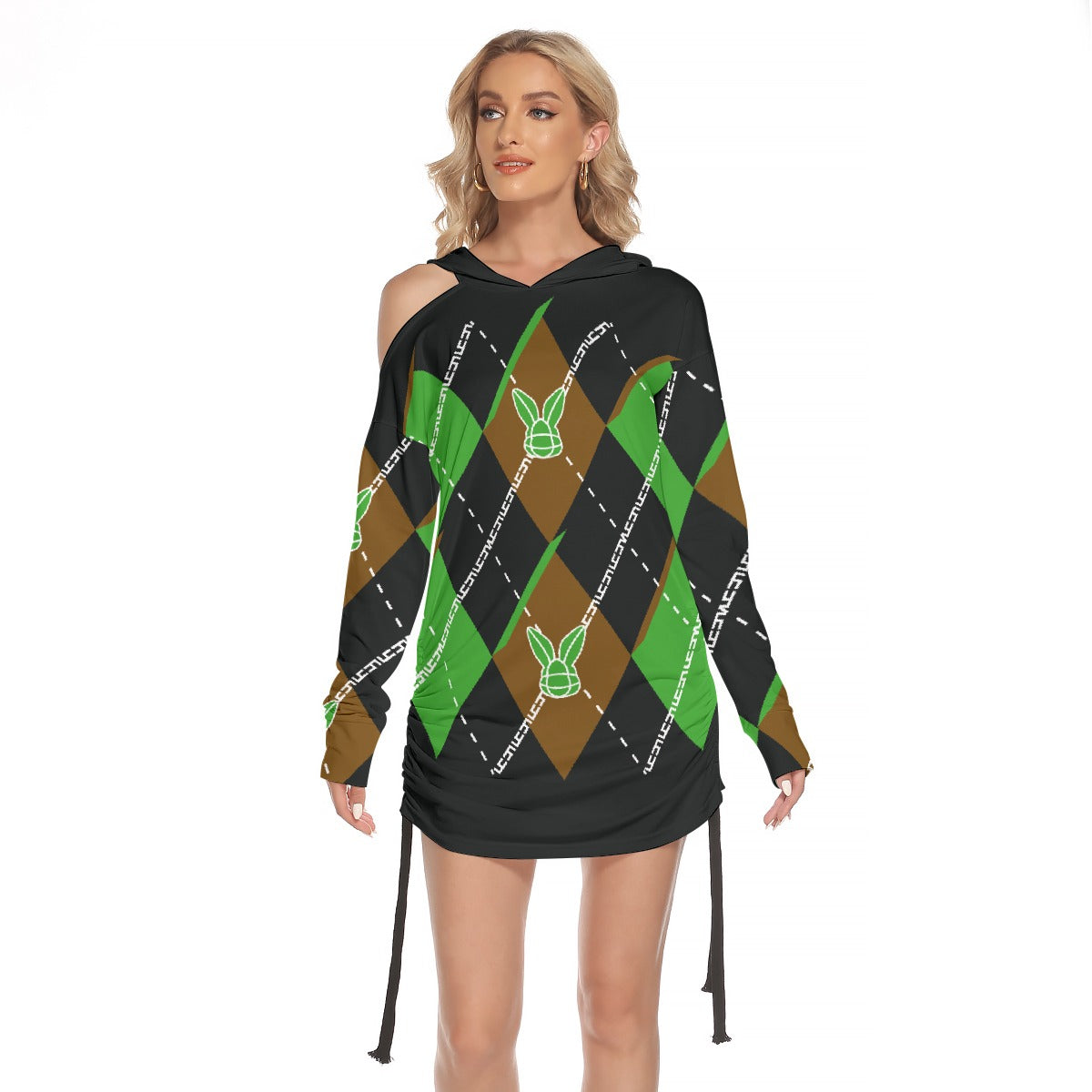 Stand out with the Women's One-shoulder Argyle Dress available at Hey Nugget. Grab yours today!