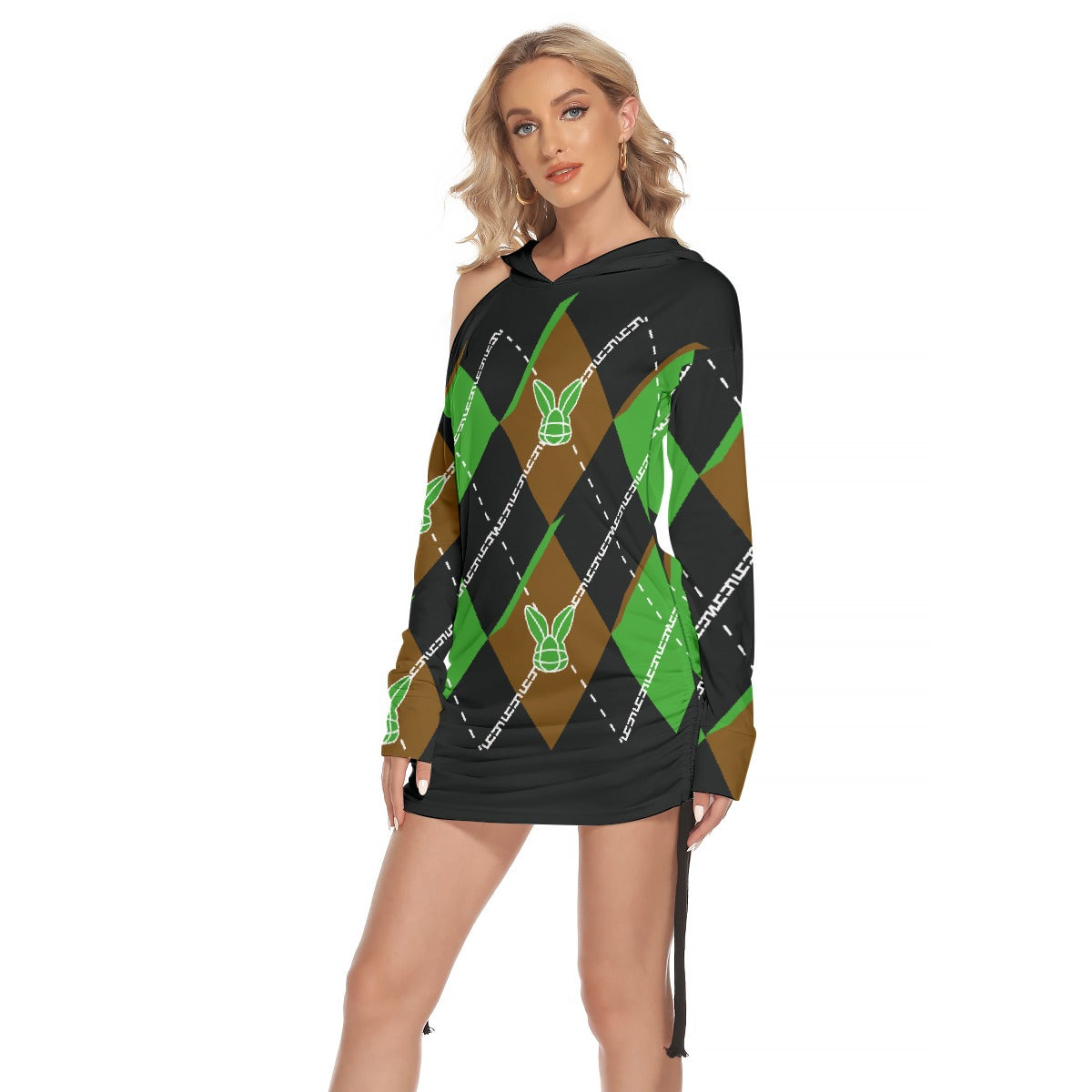 Stand out with the Women's One-shoulder Argyle Dress available at Hey Nugget. Grab yours today!