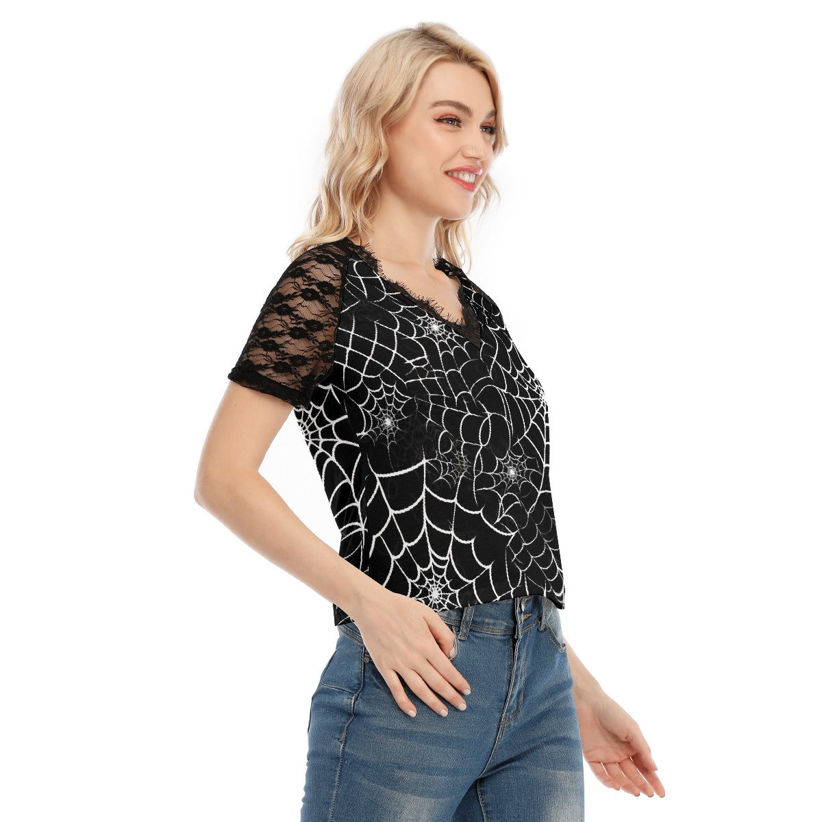 Stand out with the Spider Quen Women's V-neck T-shirt available at Hey Nugget. Grab yours today!