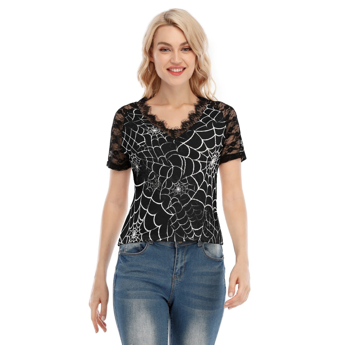 Stand out with the Spider Quen Women's V-neck T-shirt available at Hey Nugget. Grab yours today!