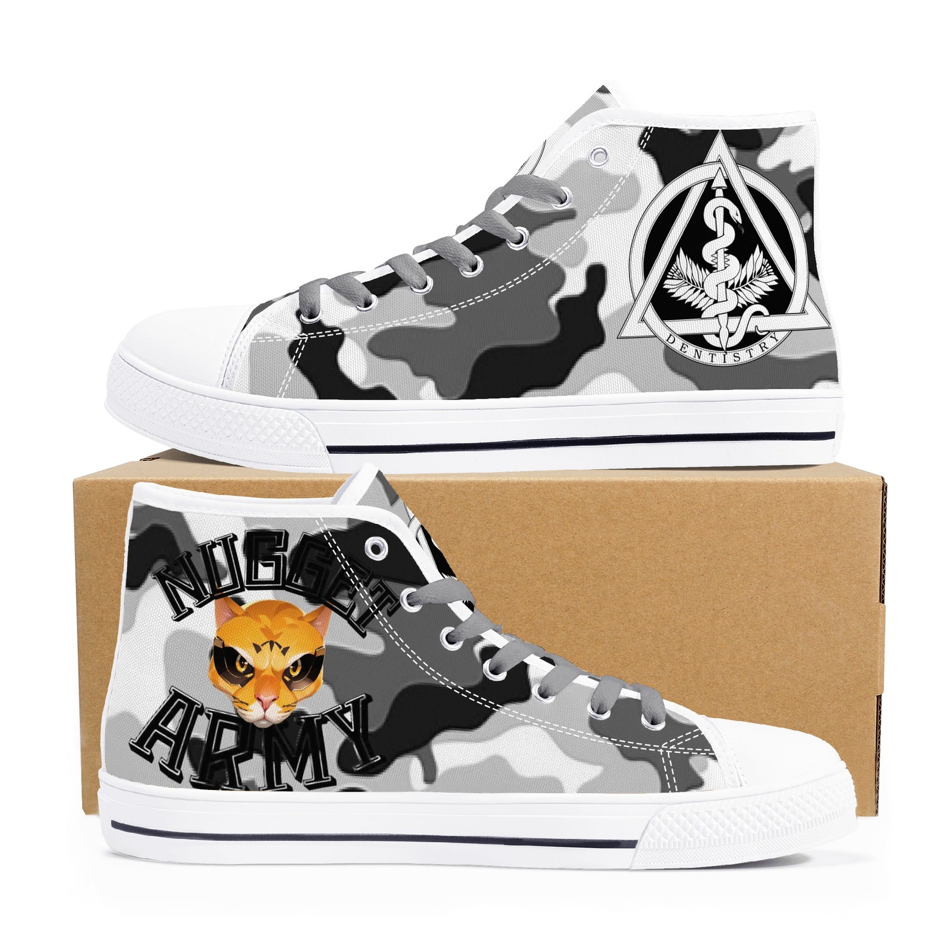 Stand out  with the  Nugget Army Dental Womens High Top Canvas Shoes  available at Hey Nugget. Grab yours today!