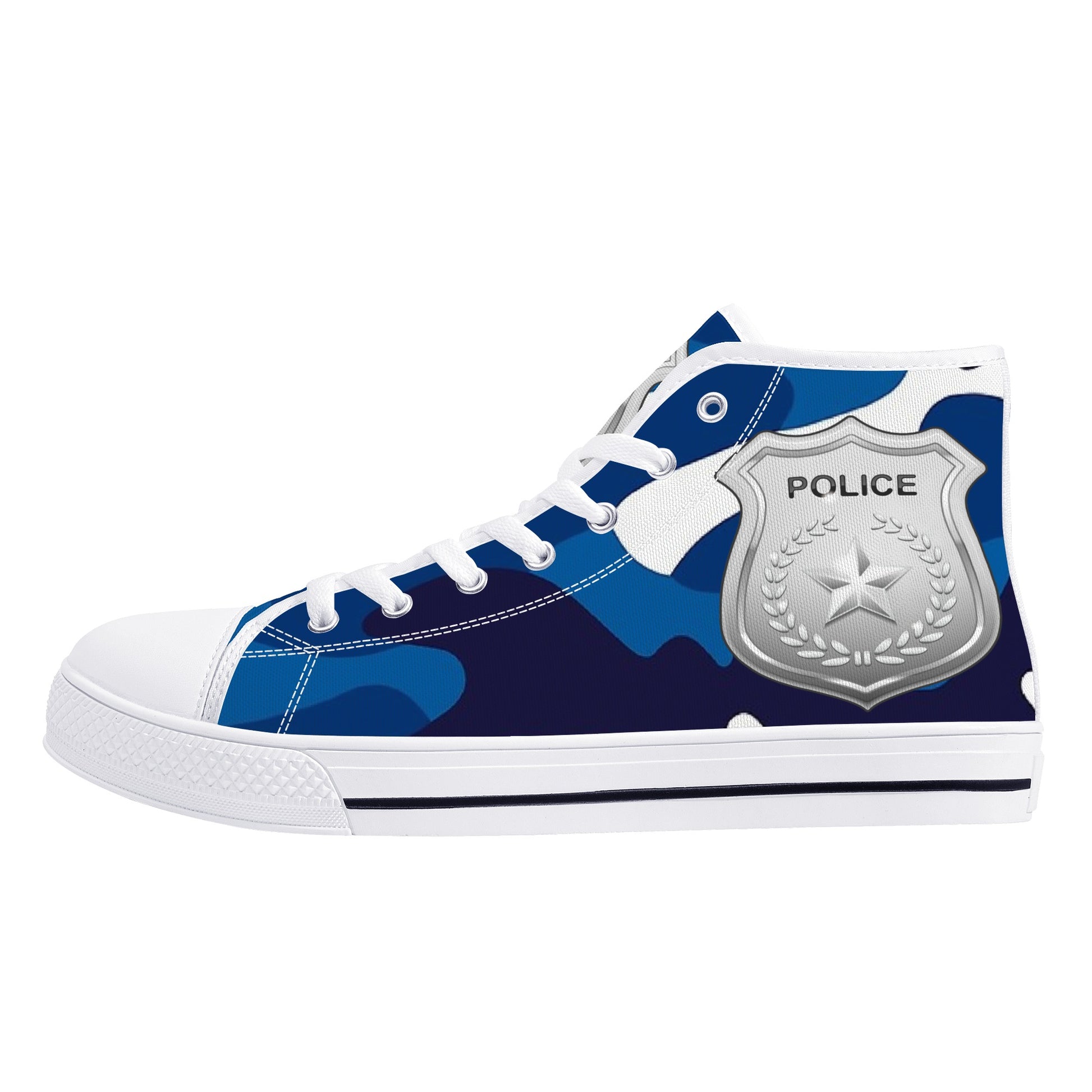 Stand out  with the  Nugget Army Poliec Womens High Top Canvas Shoes  available at Hey Nugget. Grab yours today!