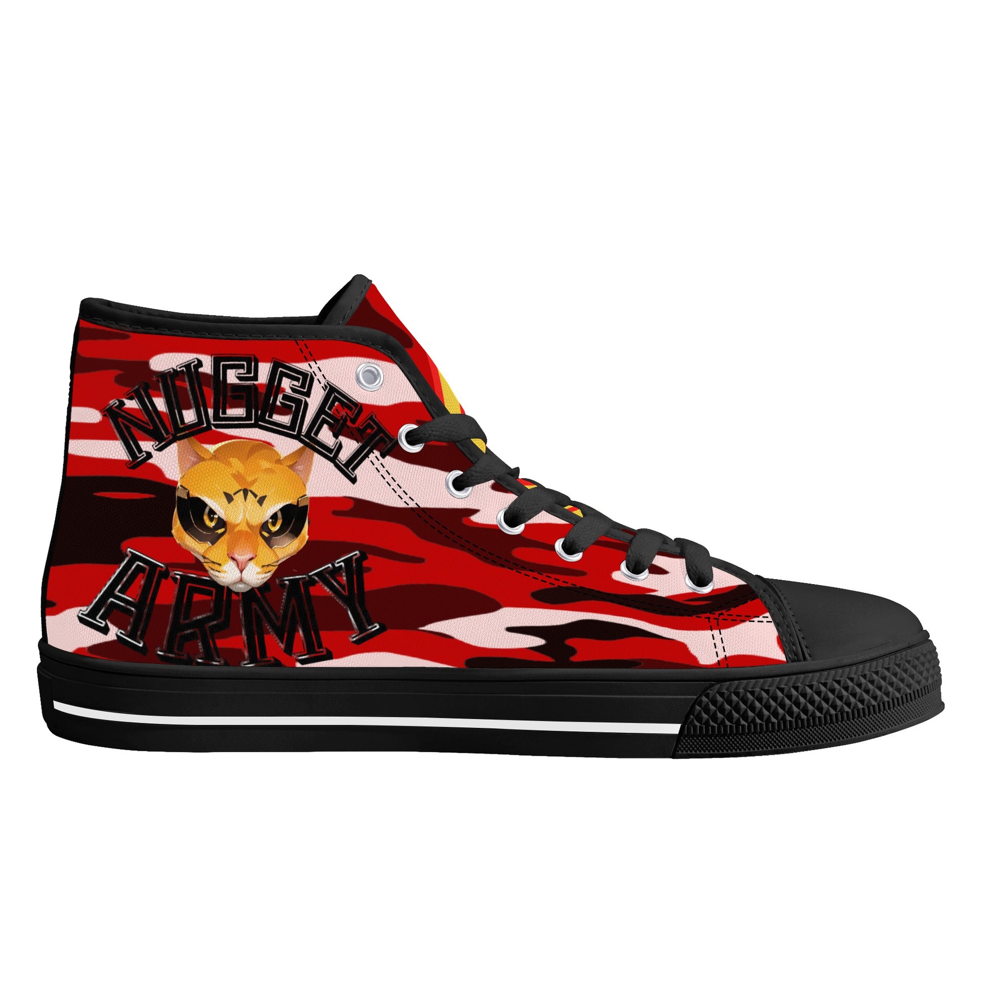 Stand out  with the  Nugget Army  Womens High Top Canvas Shoes  available at Hey Nugget. Grab yours today!
