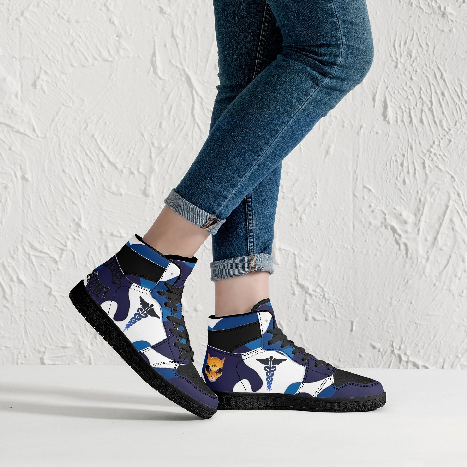 Stand out  with the  Nugget Army Medical Womens Black High Top Leather Sneakers  available at Hey Nugget. Grab yours today!