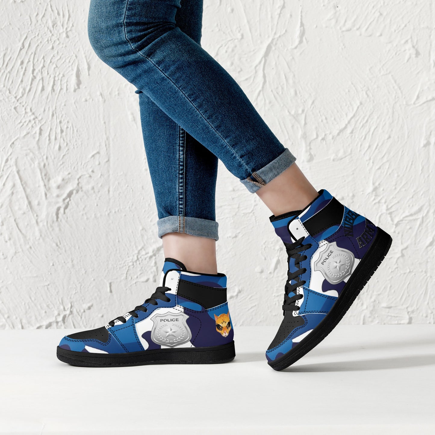 Stand out  with the  Nugget Army Police Womens Black High Top Leather Sneakers  available at Hey Nugget. Grab yours today!
