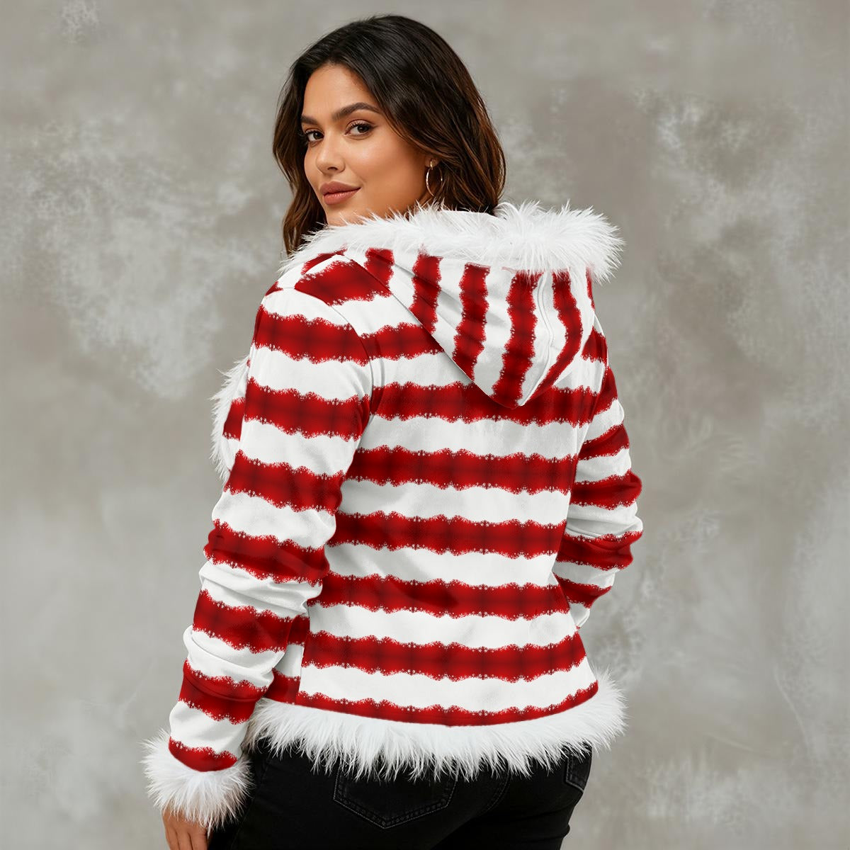 Candy Queen Women's Faux Fur Trim Hooded Jacket | Velvet