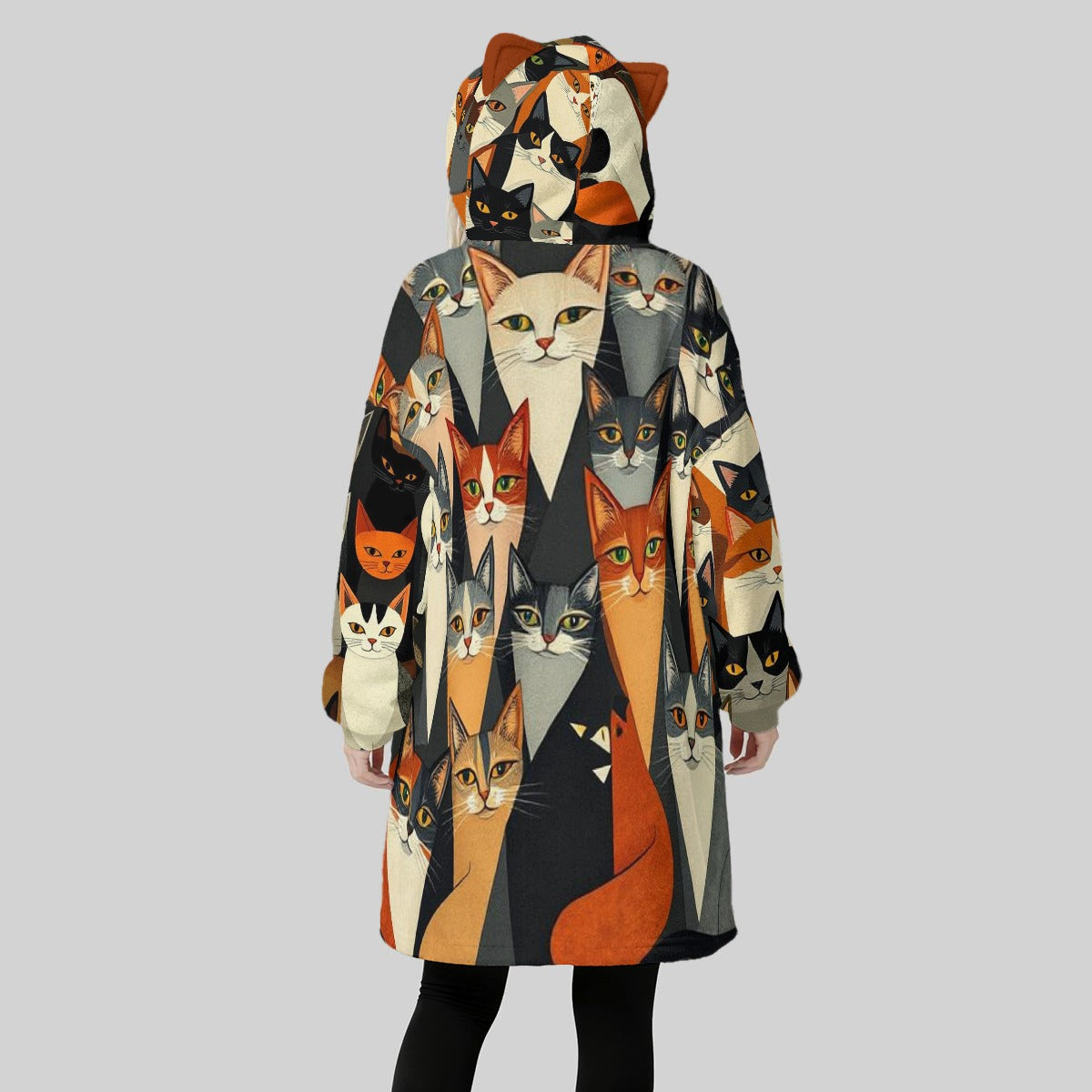 Cats Fleece Oversized Hoodie Blanket With Decorative Ears
