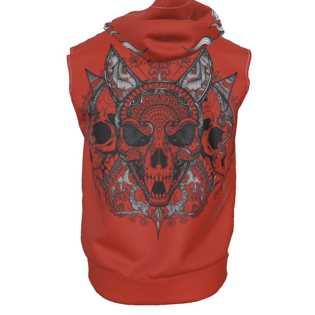 Stand out  with the  Hell Cat Zip-Up Sleeveless Hoodie  available at Hey Nugget. Grab yours today!