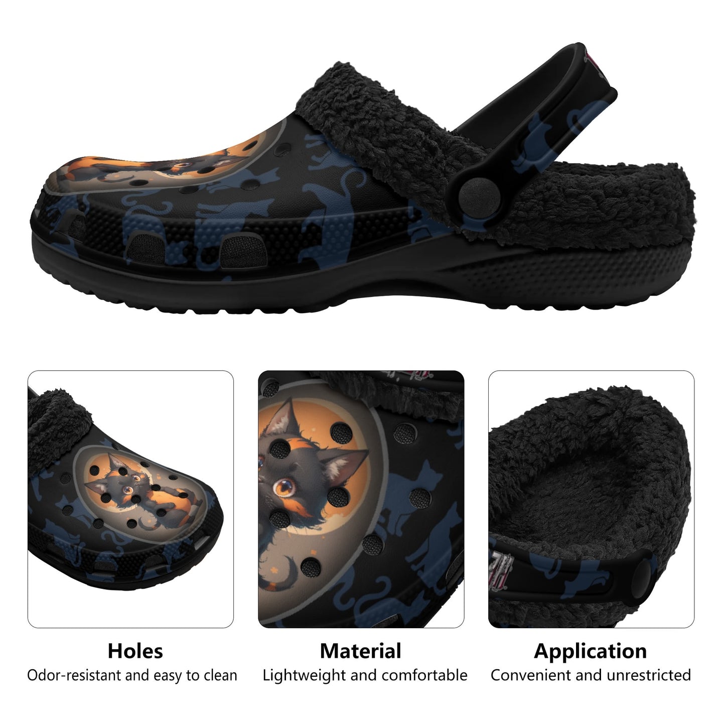 Stand out  with the  Black Cat Chaos Adults Black Winter Fur Lined house shoes  available at Hey Nugget. Grab yours today!