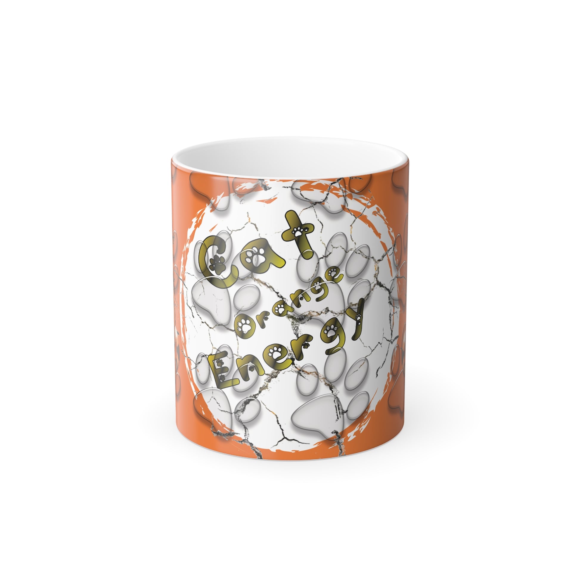 Stand out  with the  Orange Cat Energy Color Morphing Mug, 11oz  available at Hey Nugget. Grab yours today!