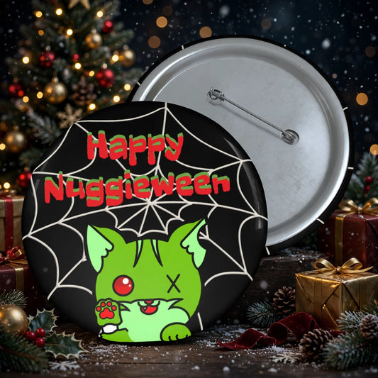 Stand out  with the  Happy Nuggieween Custom Pin Buttons  available at Hey Nugget. Grab yours today!