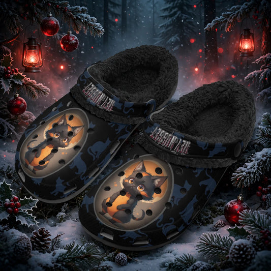 Stand out  with the  Black Cat Chaos Adults Black Winter Fur Lined house shoes  available at Hey Nugget. Grab yours today!