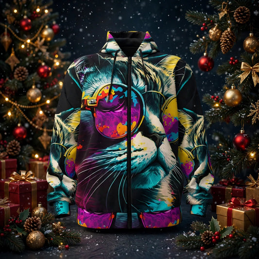 Stand out  with the  CoolCat Unisex Pullover Hoodie With Zipper  available at Hey Nugget. Grab yours today!