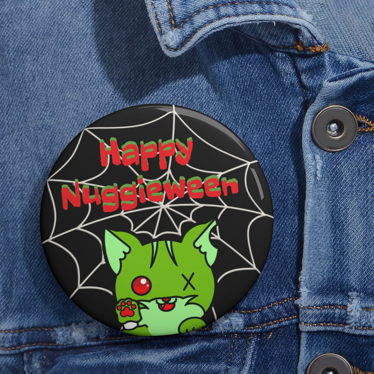 Stand out  with the  Happy Nuggieween Custom Pin Buttons  available at Hey Nugget. Grab yours today!