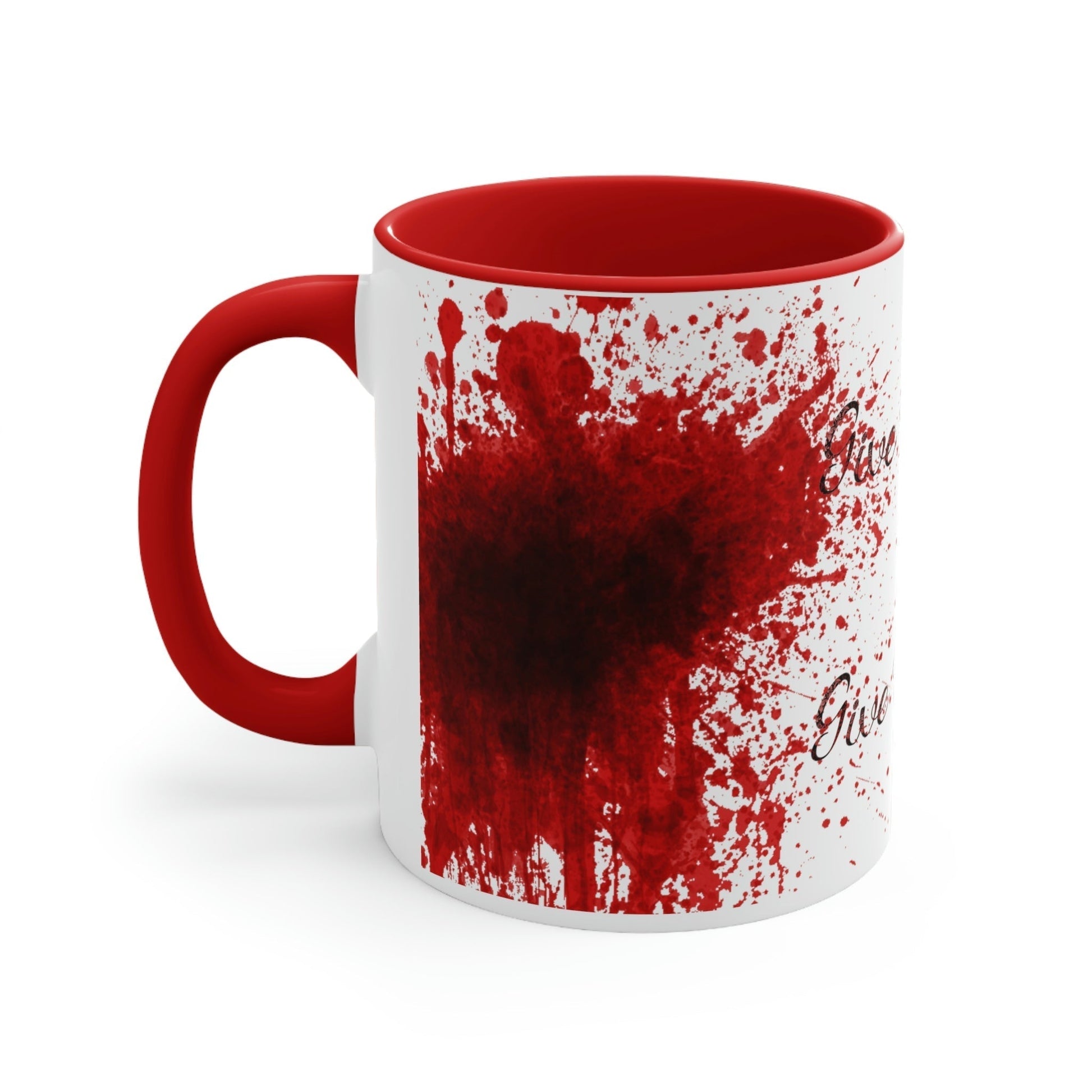 Stand out  with the  Give me coffie or give me death Accent Coffee Mug, 11oz  available at Hey Nugget. Grab yours today!