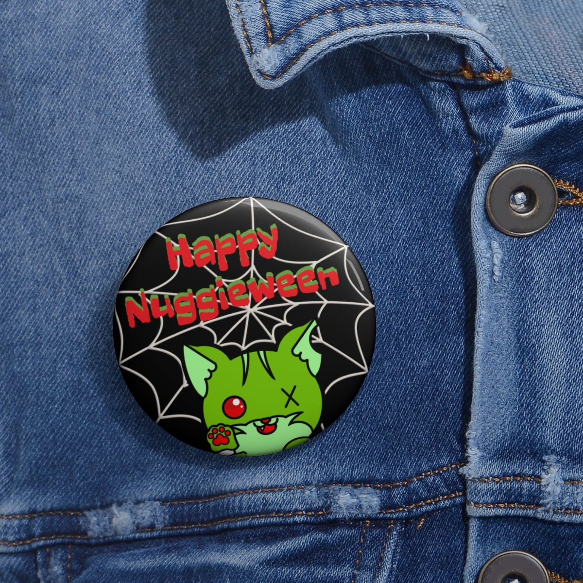 Stand out  with the  Happy Nuggieween Custom Pin Buttons  available at Hey Nugget. Grab yours today!